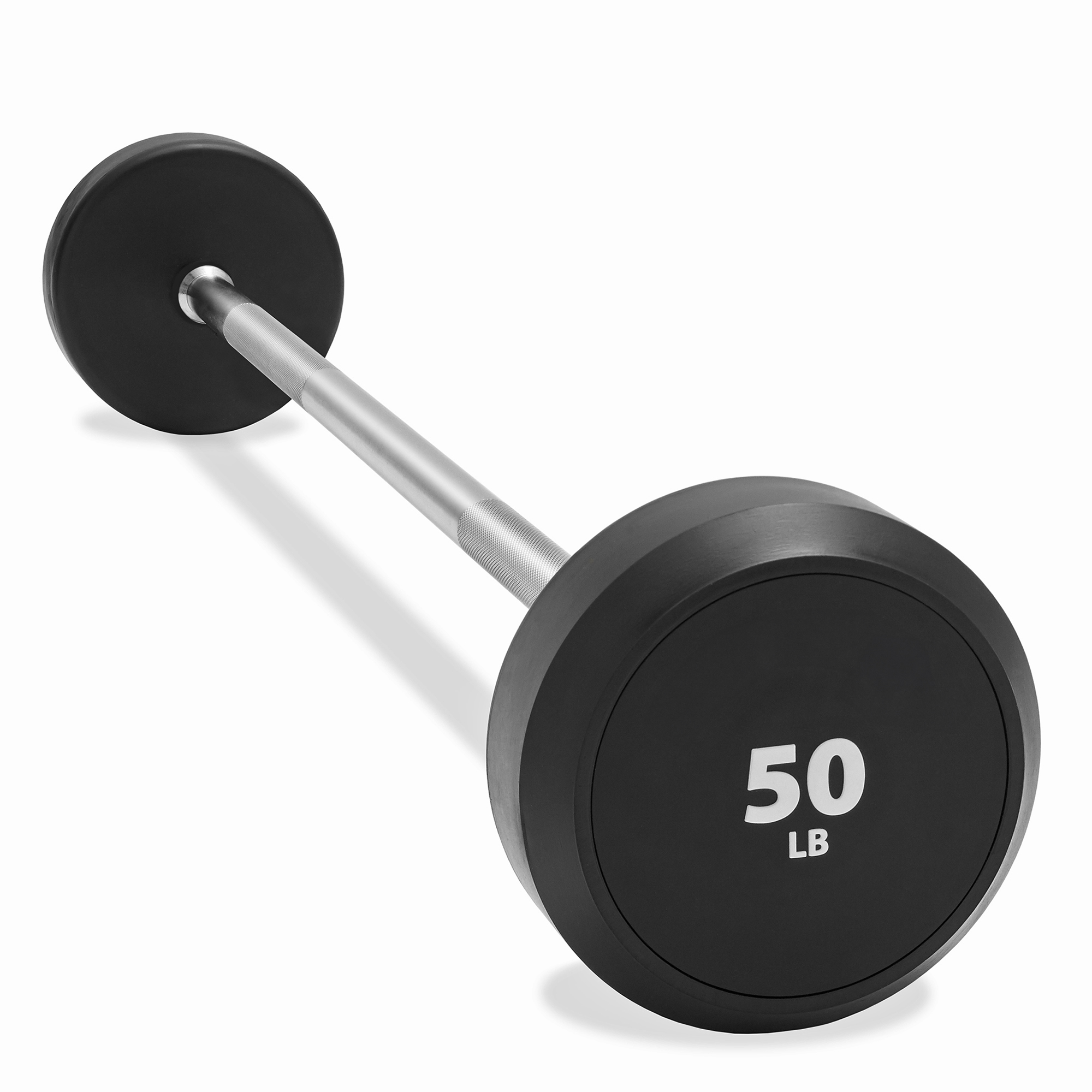 Weight Lifting 50 Lbs Curl Bar Rubber Fixed Barbell, 50 LB Pre