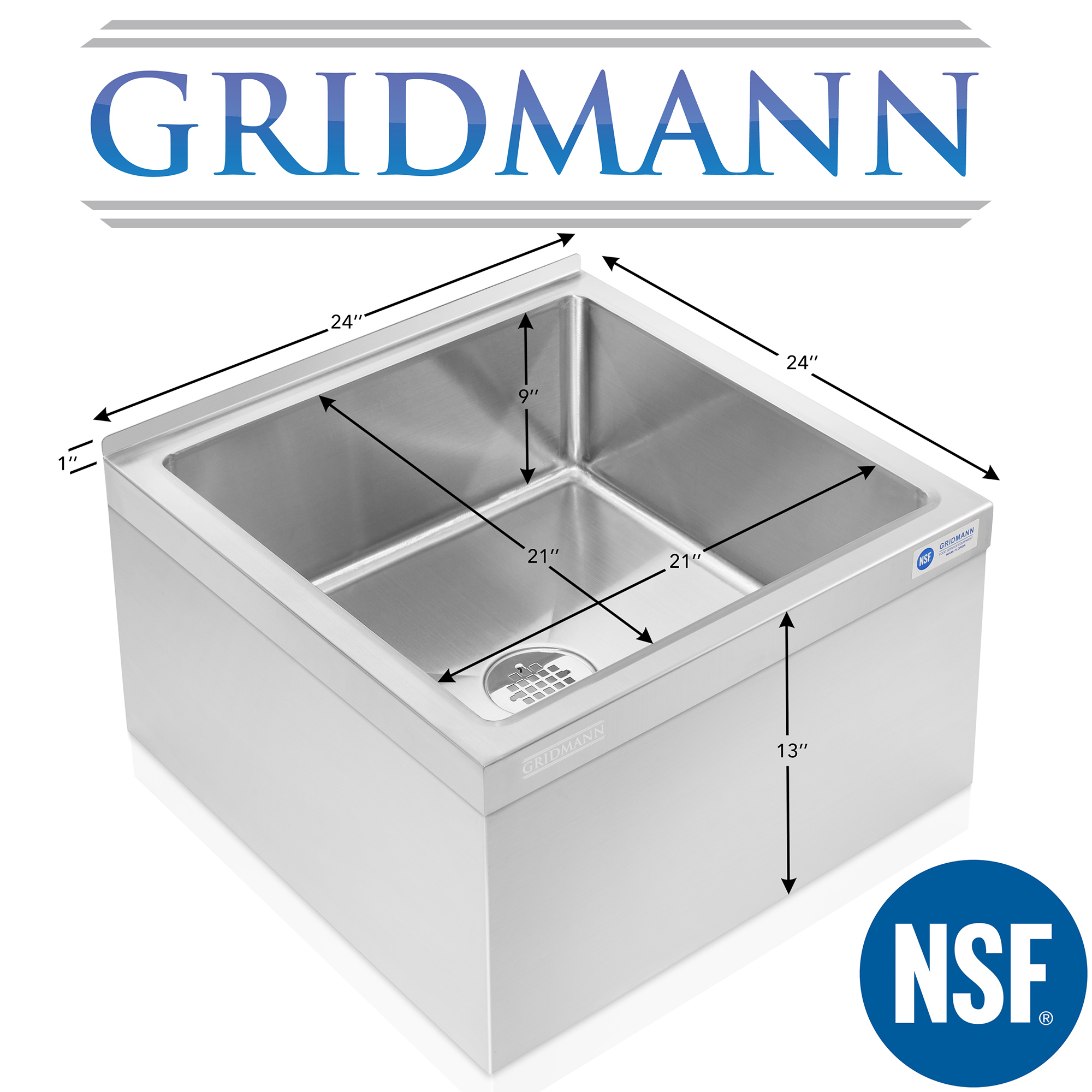 Commercial Stainless Steel Floor Mop Sink, NSF Certified, Deep Basin - Picture 21 of 29
