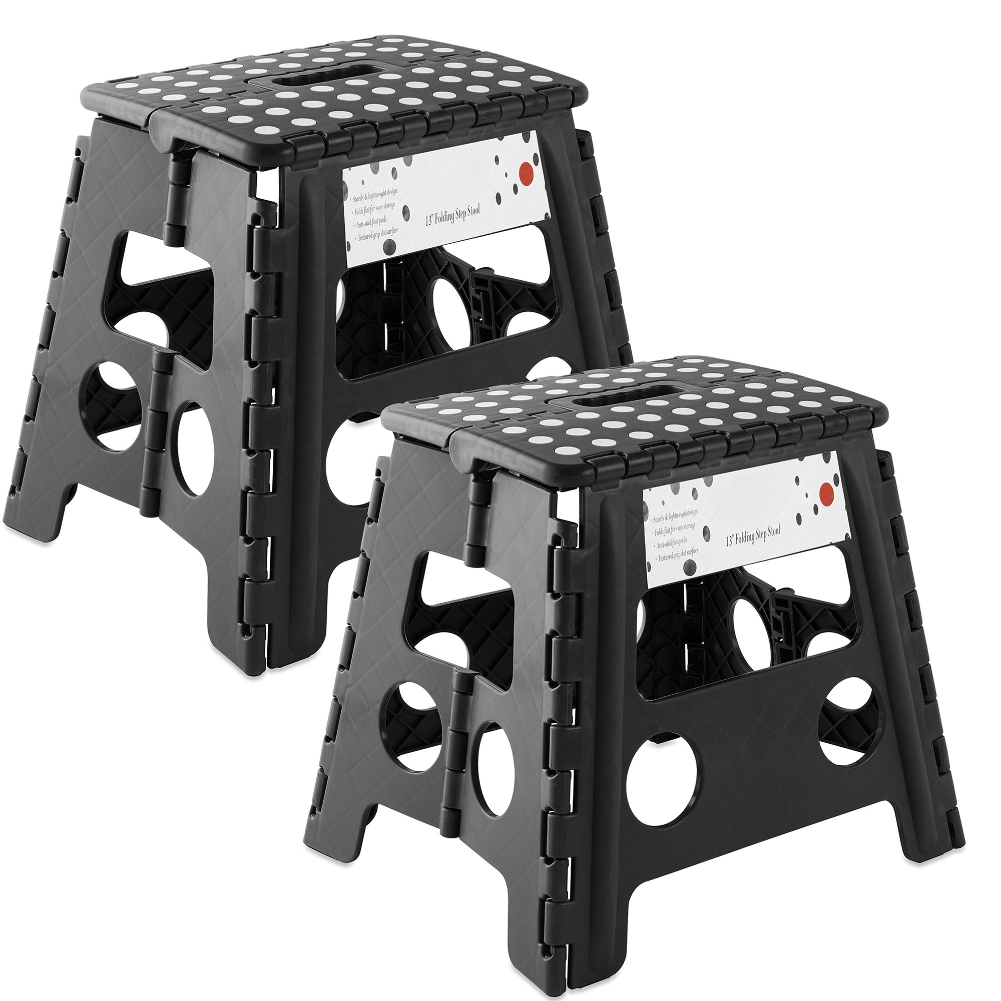 2-Step Folding Stool – Non-Slip Plastic Step Ladder, 300 Lb Capacity, Lightweight Foldable For Kitchen, RV, Bathroom