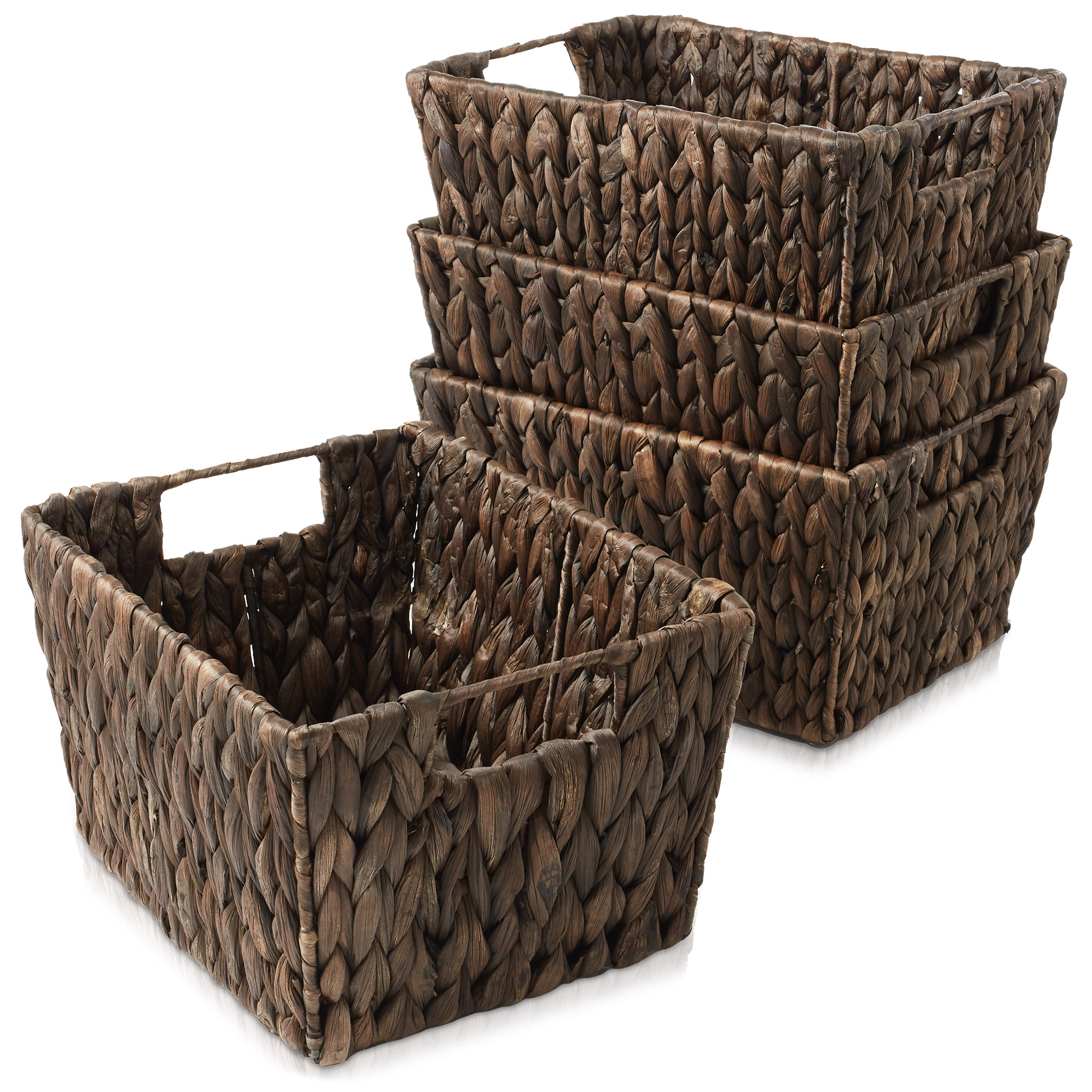 thumbnail image 2 of Casafield Set Of 4 Wicker Storage Baskets With Handles - Seagrass Hyacinth Bins For Shelves 2 of 3