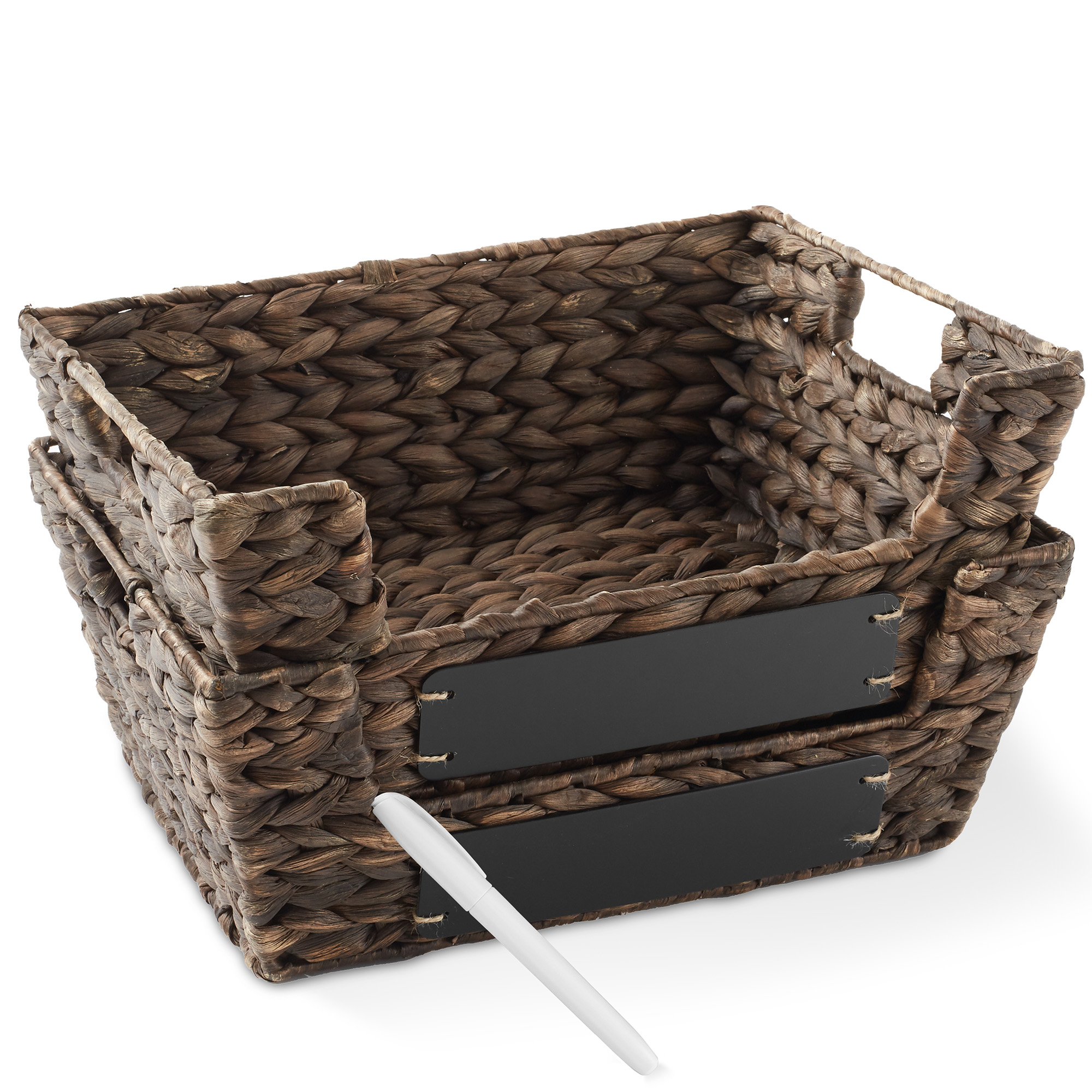 2pk Wide Pantry Baskets, Wicker Hyacinth Seagrass Kitchen Shelf Storage Bins - Picture 2 of 22