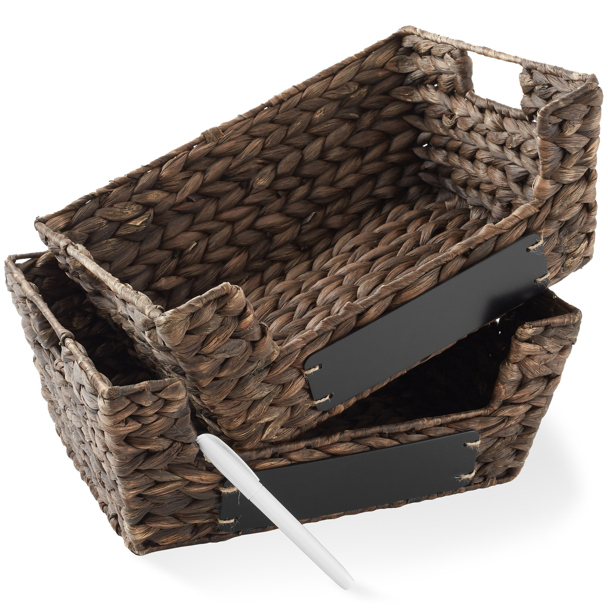 2pk Wide Pantry Baskets, Wicker Hyacinth Seagrass Kitchen Shelf Storage Bins - Picture 8 of 22