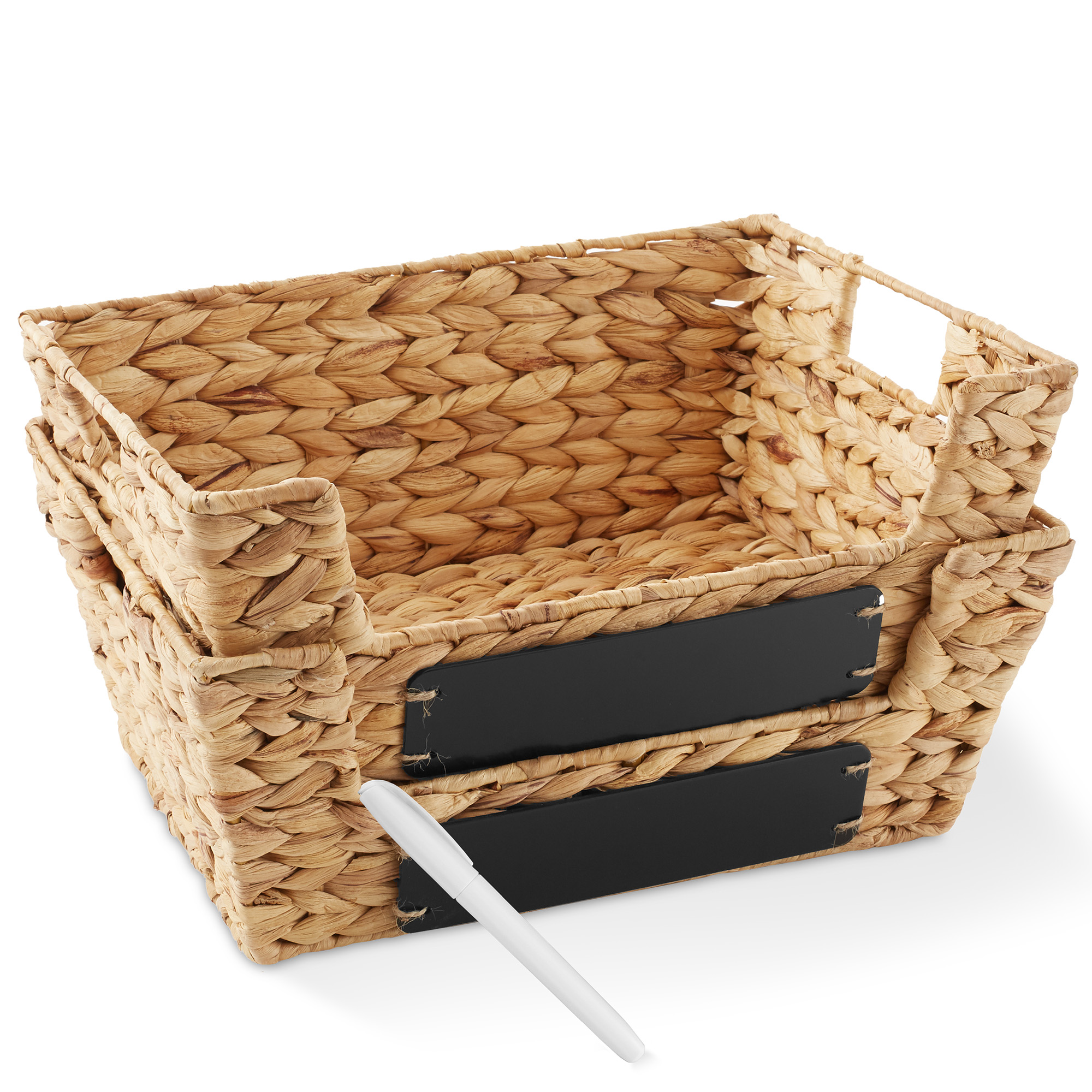 2pk Wide Pantry Baskets, Wicker Hyacinth Seagrass Kitchen Shelf Storage Bins - Picture 9 of 22