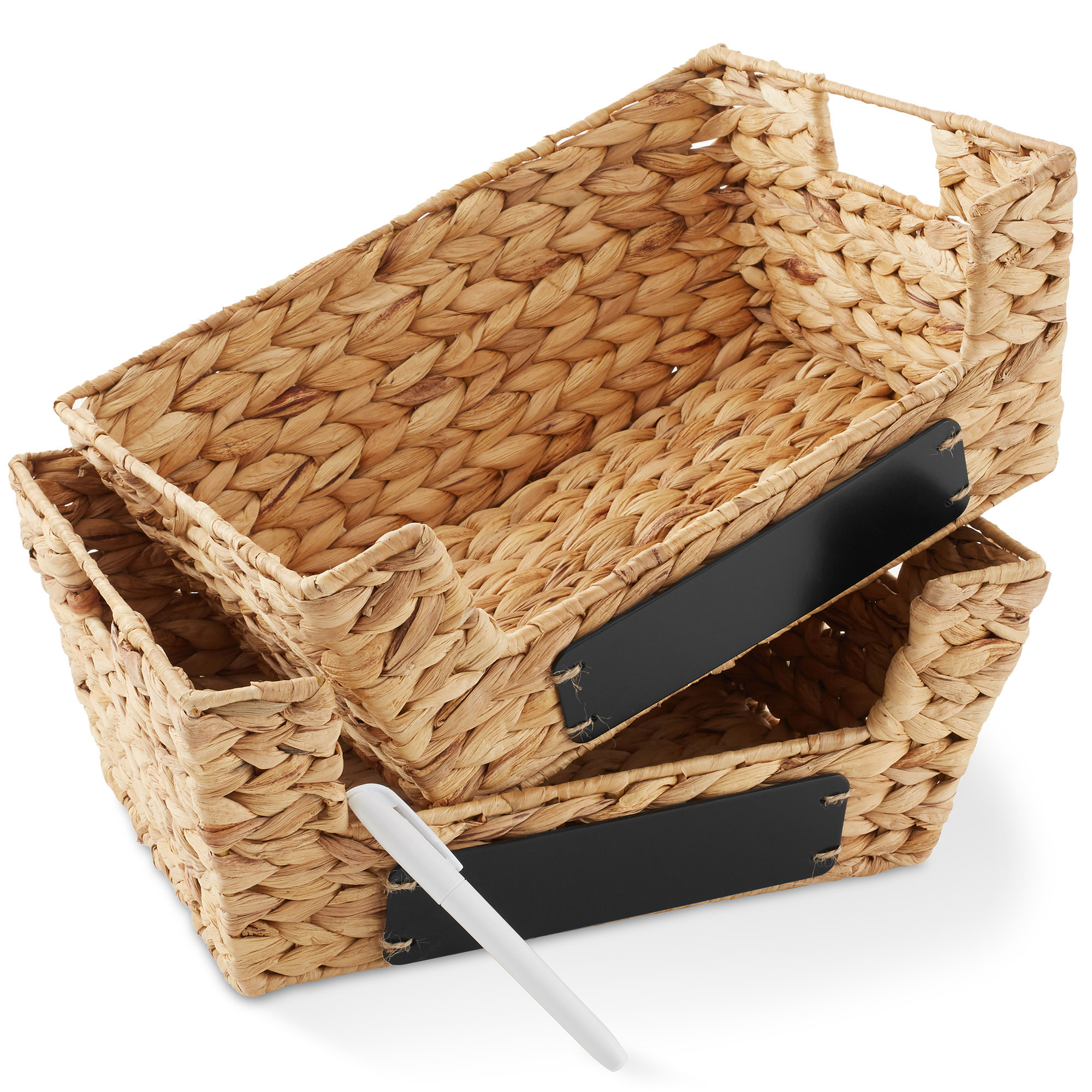 2pk Wide Pantry Baskets, Wicker Hyacinth Seagrass Kitchen Shelf Storage Bins - Picture 15 of 22