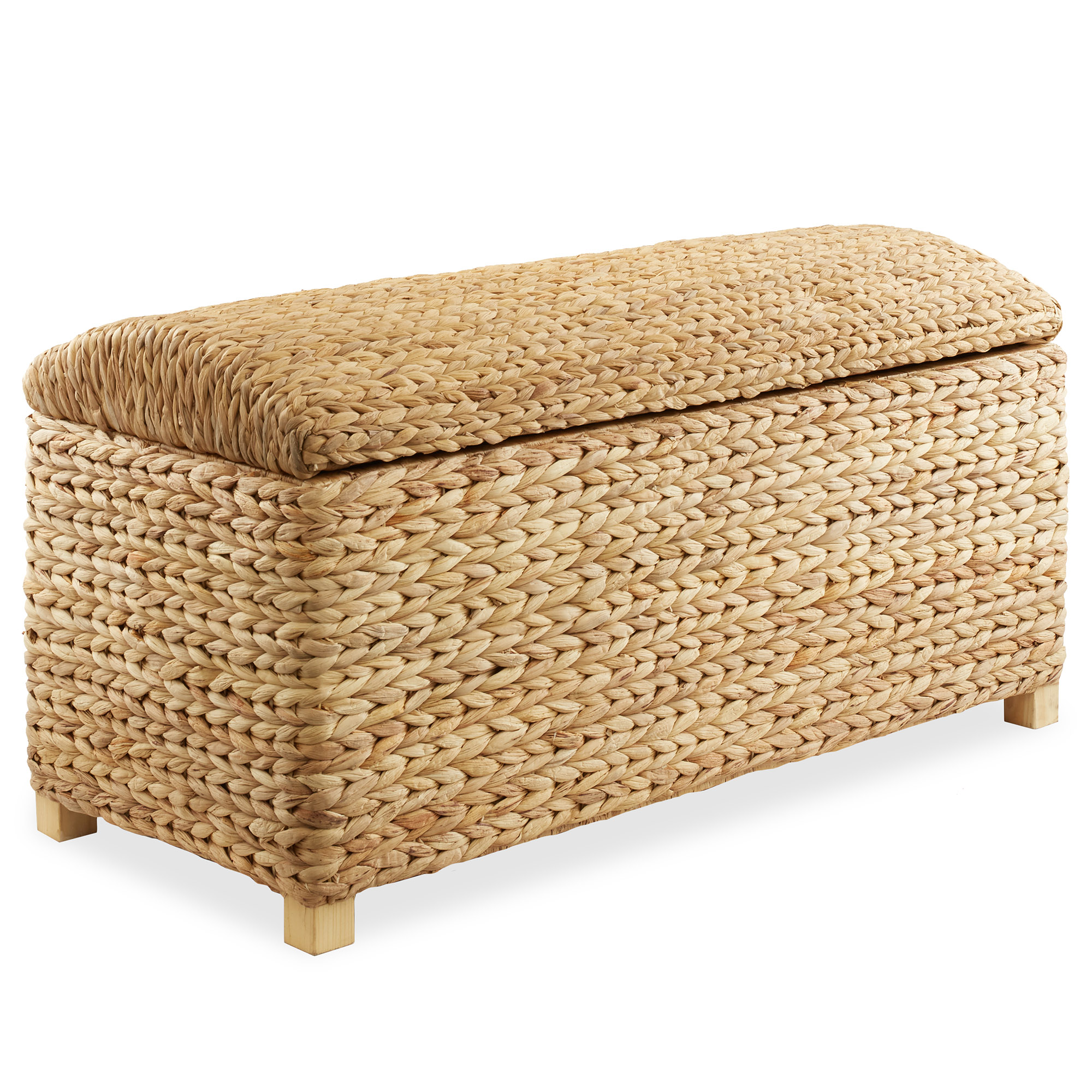 36″ Storage Chest Trunk w/ Curved Lid, Safety Hinge in Water Hyacinth Wicker