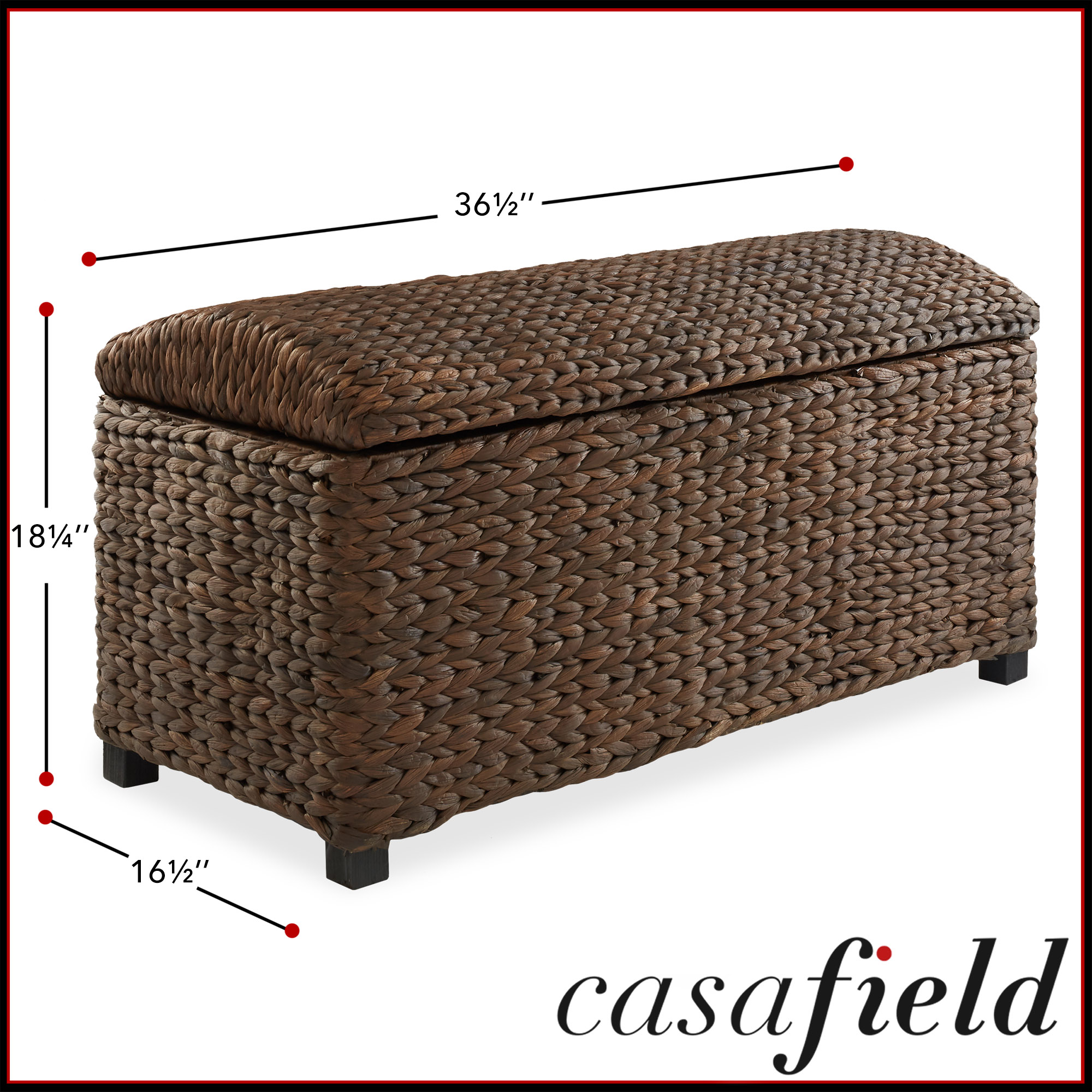 36" Storage Chest Trunk w/ Curved Lid, Safety Hinge in Water Hyacinth Wicker