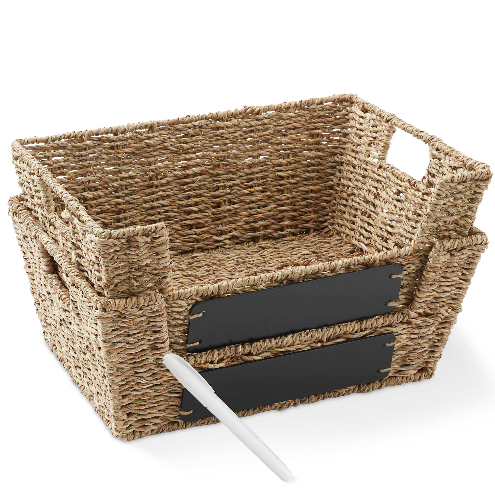2pk Wide Pantry Baskets, Wicker Hyacinth Seagrass Kitchen Shelf Storage Bins - Picture 16 of 22