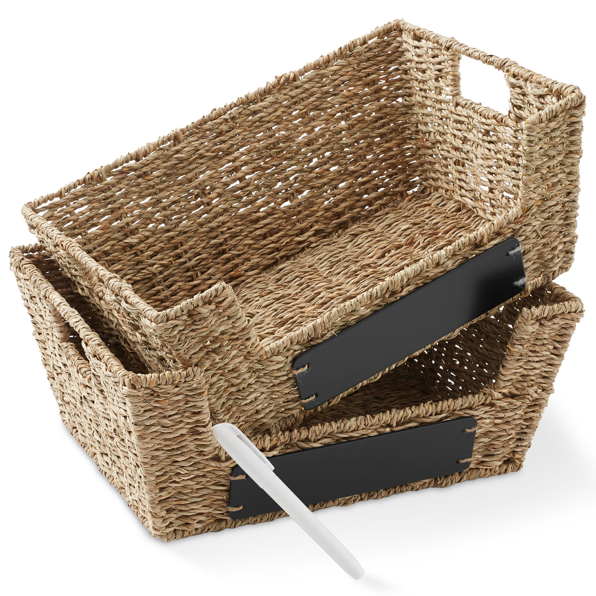 2pk Wide Pantry Baskets, Wicker Hyacinth Seagrass Kitchen Shelf Storage Bins - Picture 22 of 22