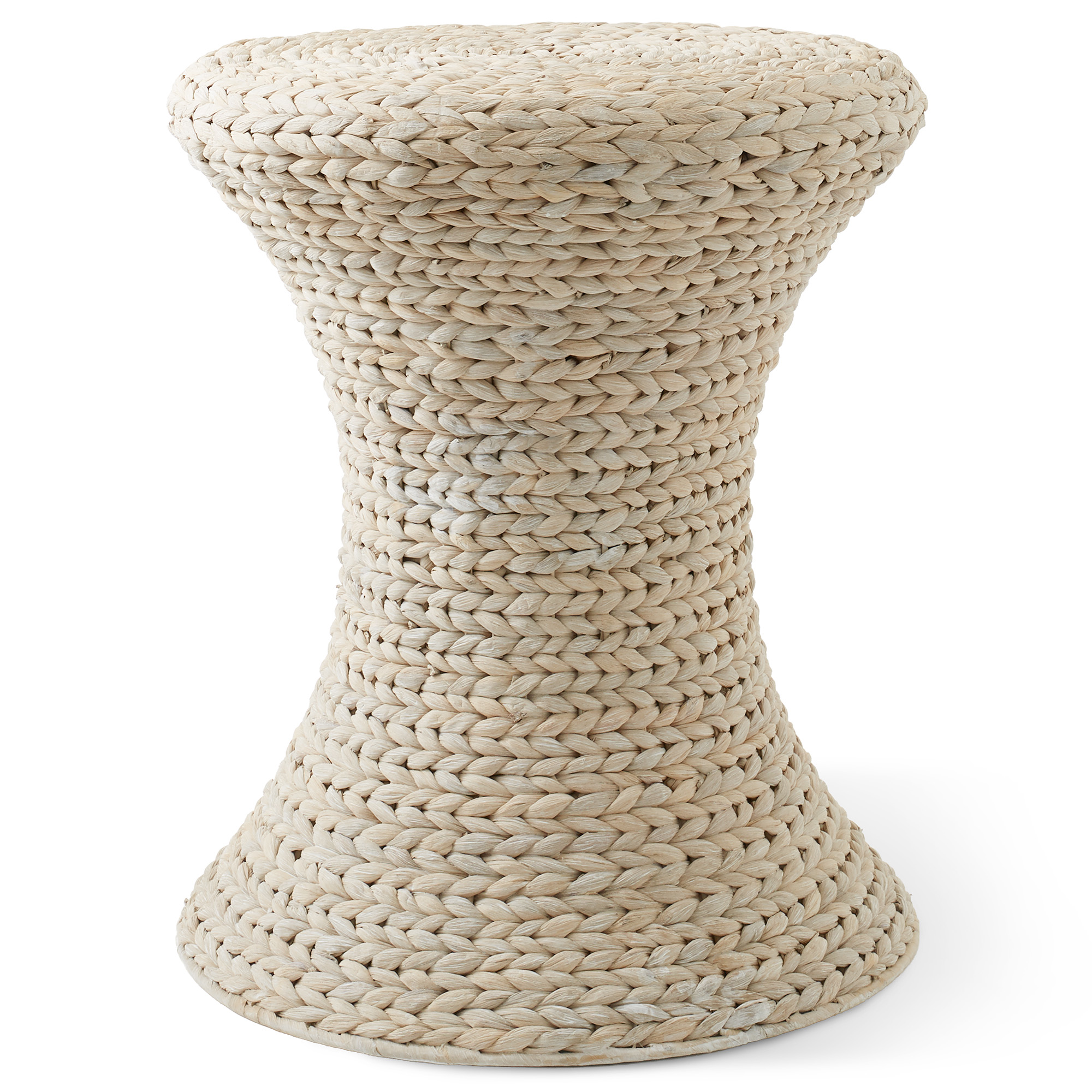 Hourglass Side Table, Hyacinth Seagrass Wicker Round End Table Boho Accent Table