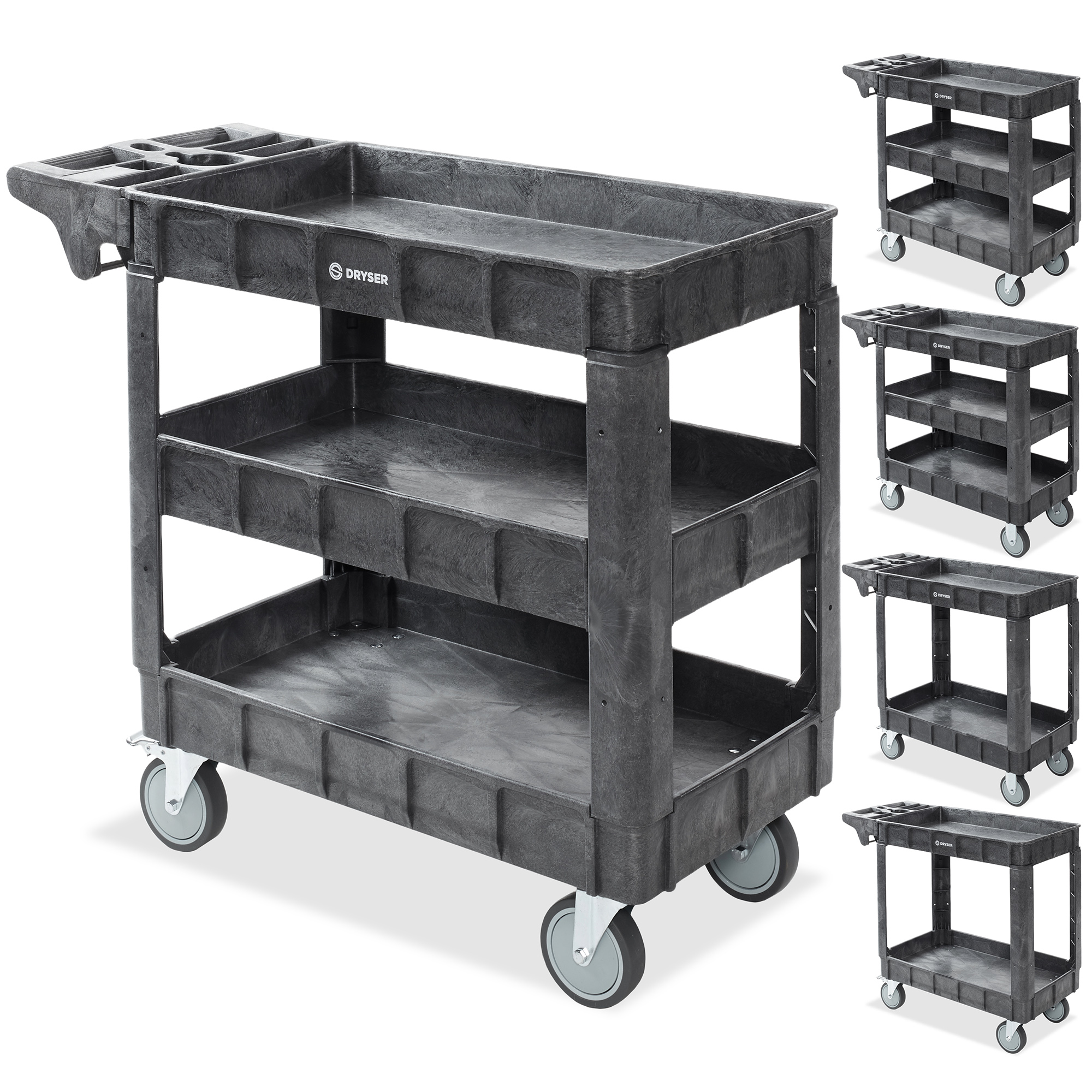 Utility Service Cart with Shelves, 550 lb. Capacity and 5" Wheels,