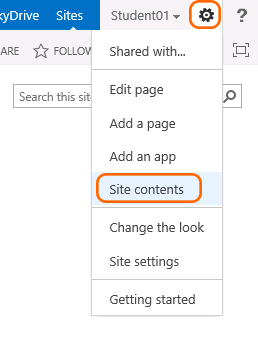 Settings, Site Contents