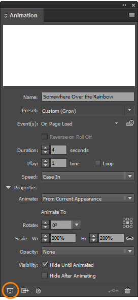 Preview Button in Animation Panel