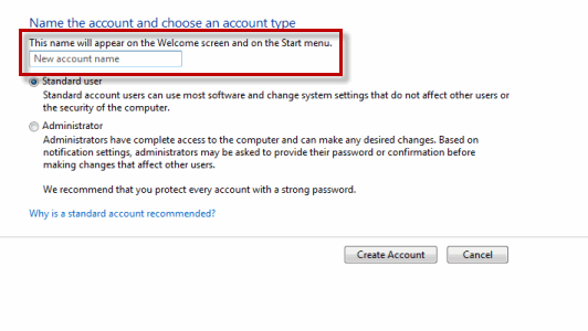 New Account Name Text Box
