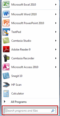Search Programs and Files Text Box