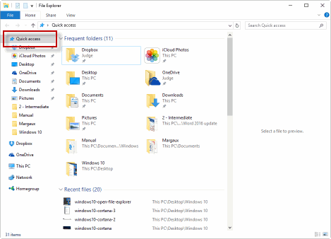 File Explorer in Quick Access View
