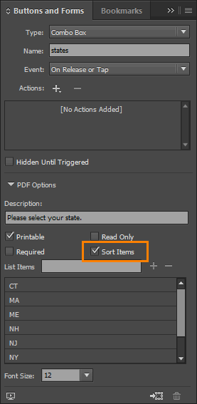 Sort Items in the Buttons and Forms Panel