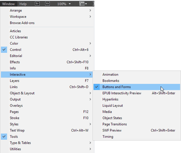 Buttons and Forms in Window Menu