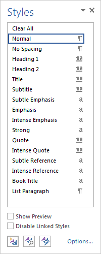 Styles Task Pane