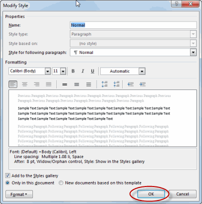 Modify Style Dialog Box