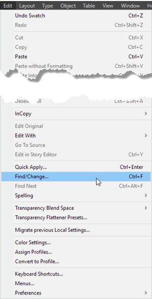 Find/Change in Edit Menu