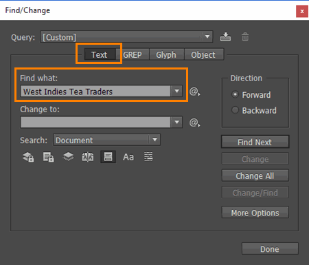 Find/Change Dialog Box