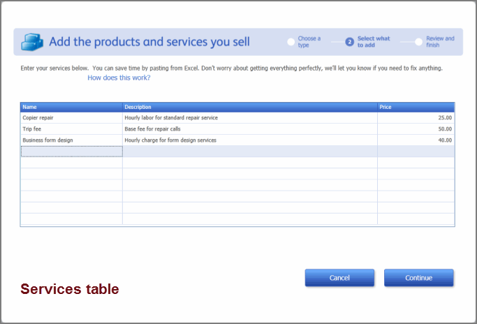 Services Table
