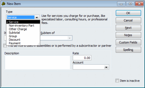 New Item Dialog Box