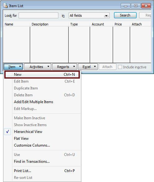 Item List Dialog Box