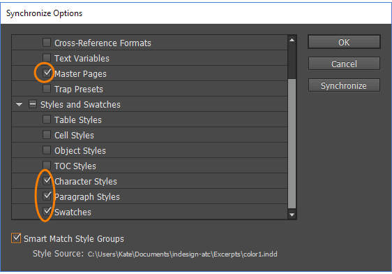 Synchronize Options Dialog Box