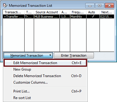 Memorized Transaction QuickBooks Memorized Transaction QuickBooks