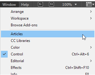 Articles Panel in Window Menu