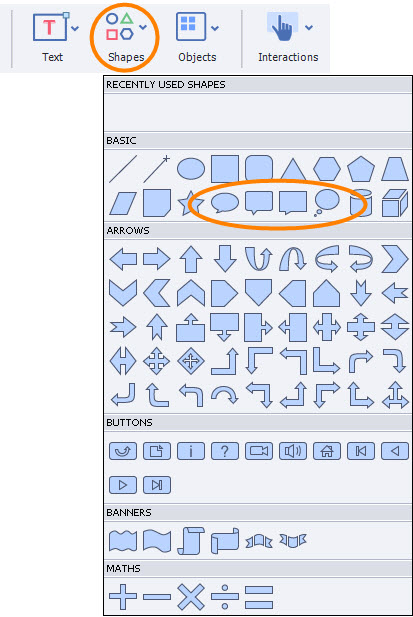 Shapes Menu