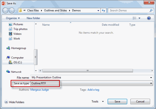 Save As Outline/RTF
