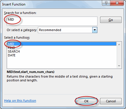 Insert Function Dialog Box
