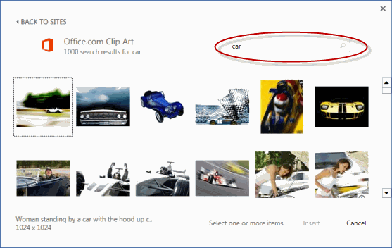 Insert Pictures Dialog Box