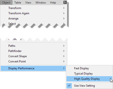 Display Performance Options in Object Menu