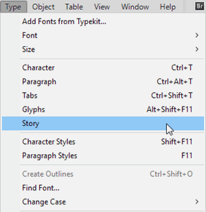 Story Option in Type Menu