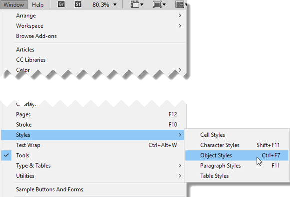Object Styles in Window Menu