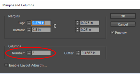 Margins and Columns Dialog Box