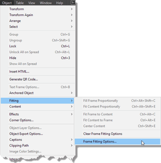 Frame Fitting Options in Object Menu