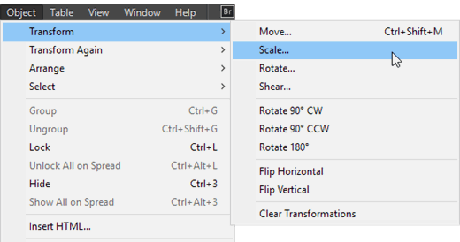 Scale in Object Menu
