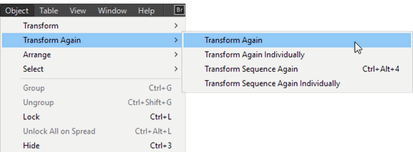 Transform Again Command in Object Menu