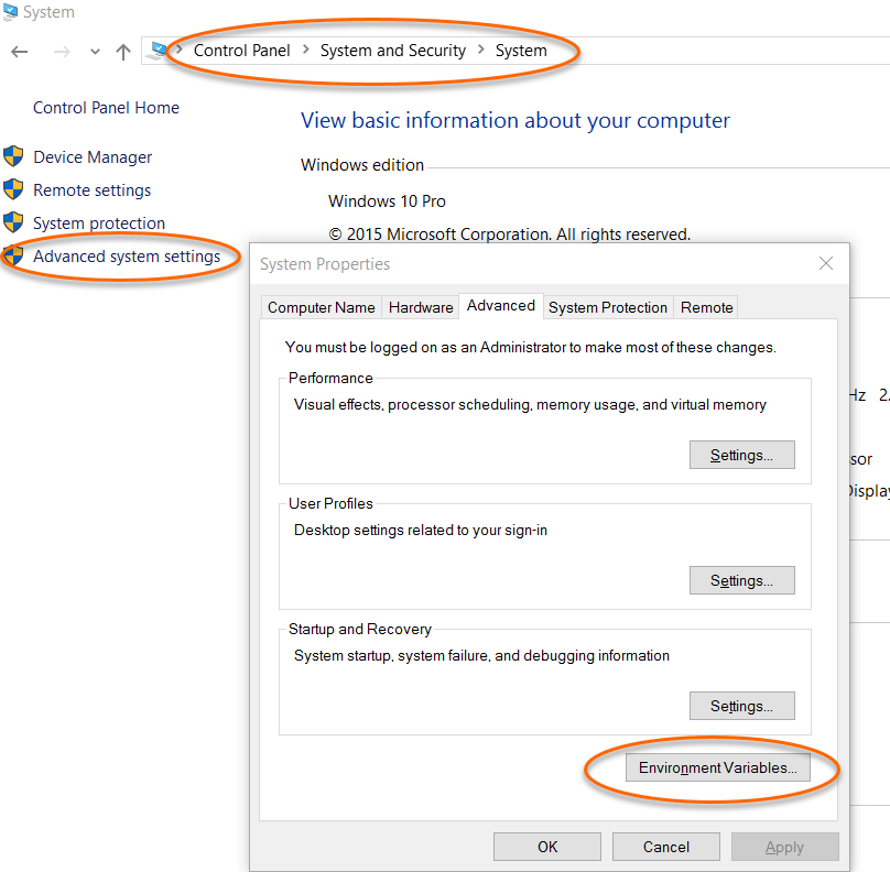 Control Panel To Environment Variables