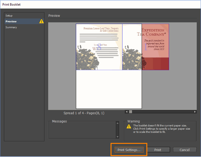 Print Booklet Dialog Box