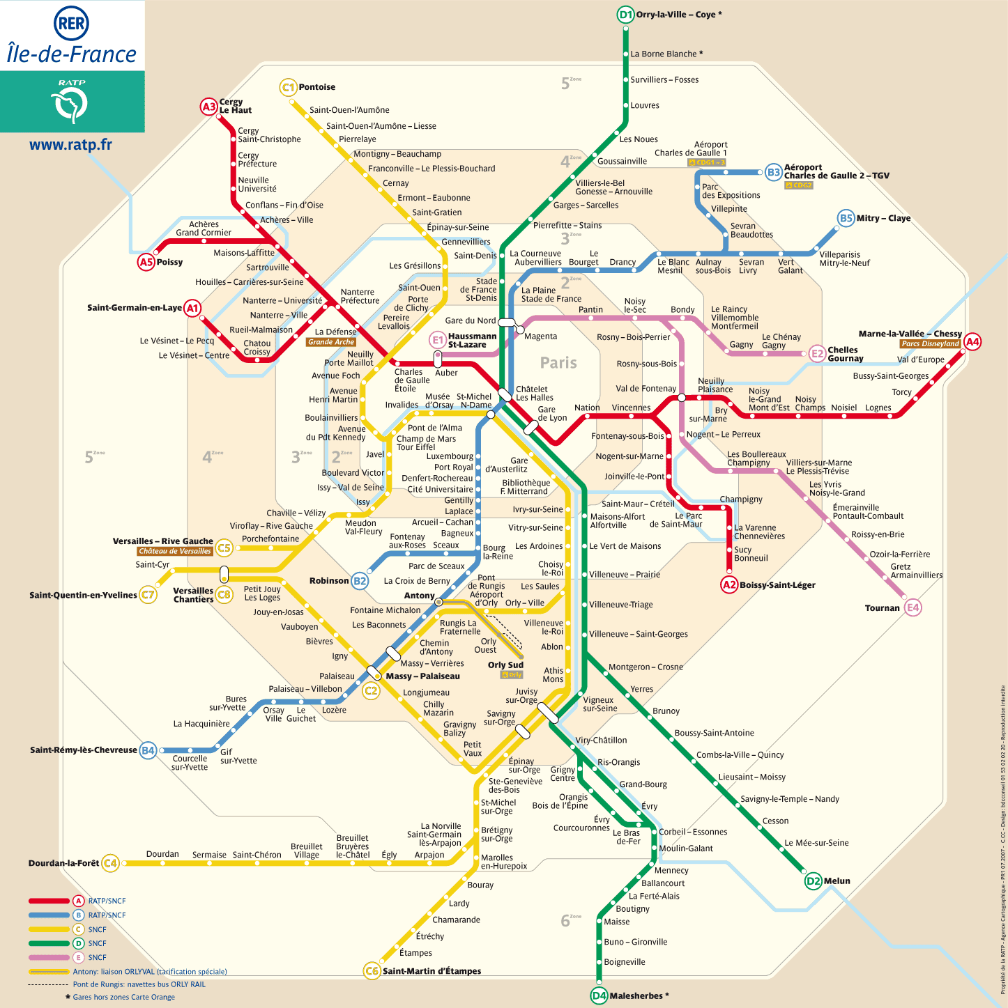 Paris RER Line Map