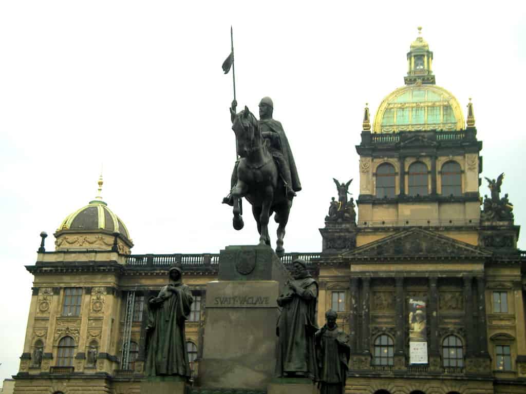 St. Wenceslas Statue on the squarewith national muesum at background