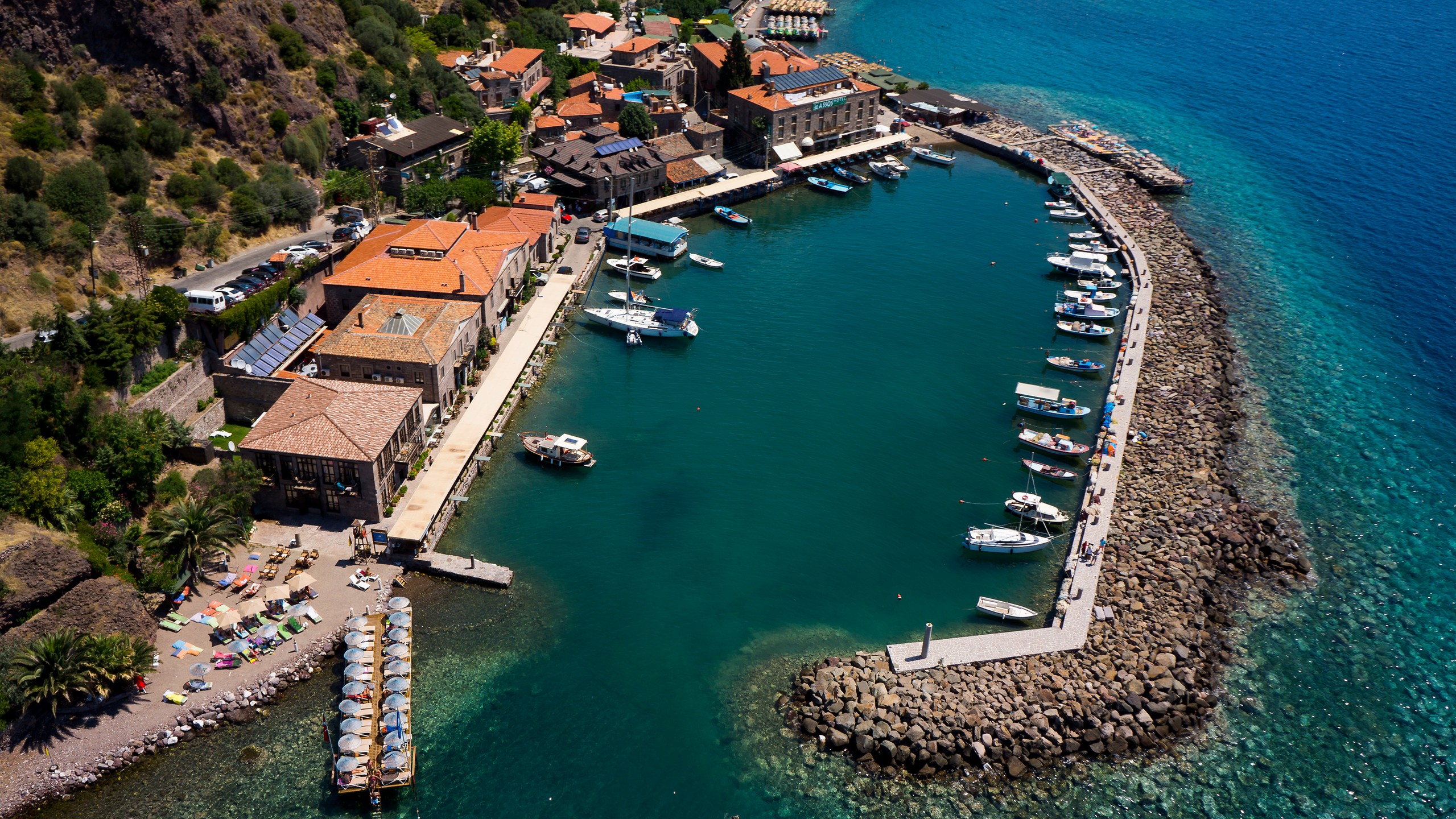 Assos harbor from above