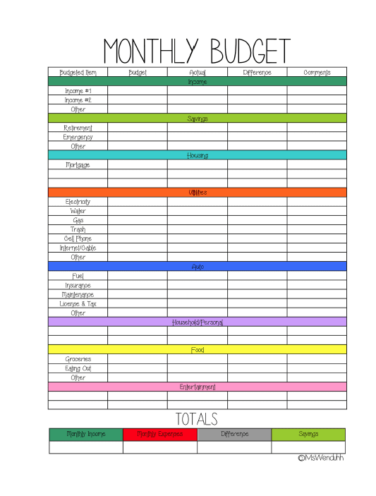 monthly budget organizer