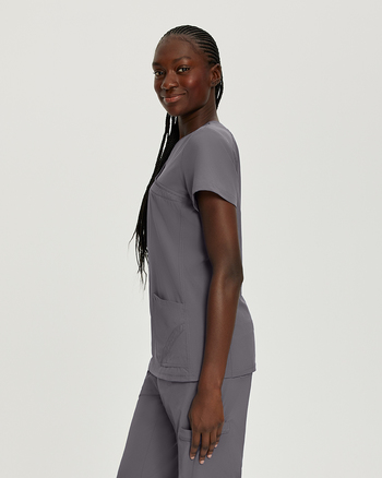 Photo of White Cross Scrubs Mock Wrap Solid Top Color Pewter Side Vue 009