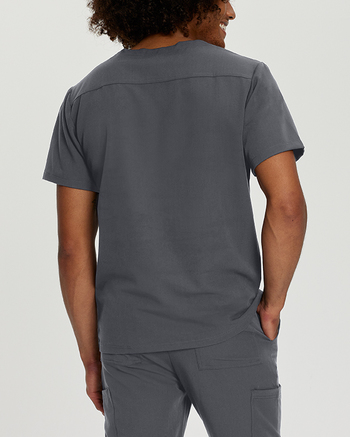 Photo of White Cross Scrubs Chest Pocket V-Neck Top Color Dark Pewter Back Vue 003